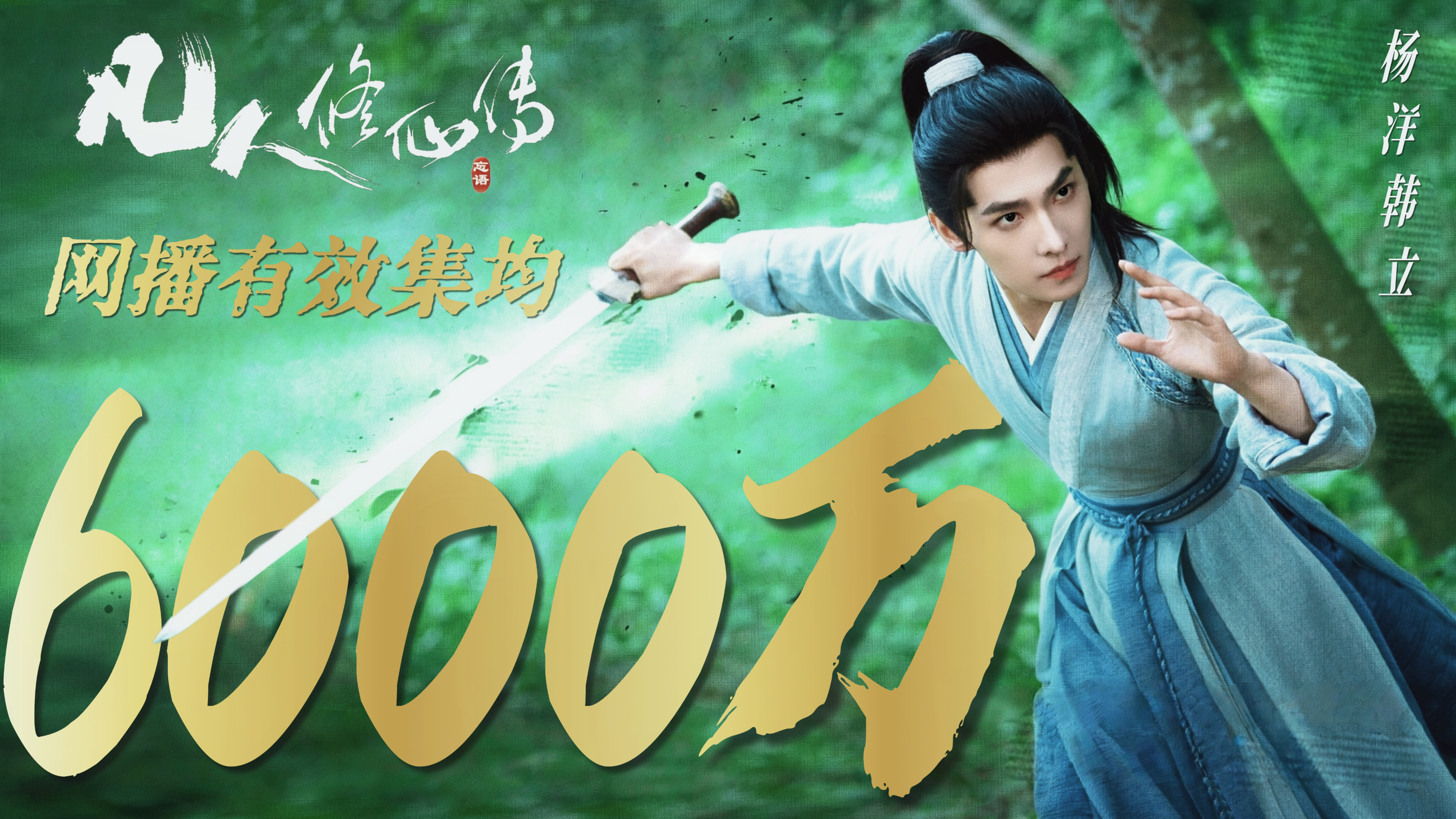 杨洋凡人修仙传有效播放量集均破6000万＋。收视、网播、口碑与现象梗齐飞。出圈