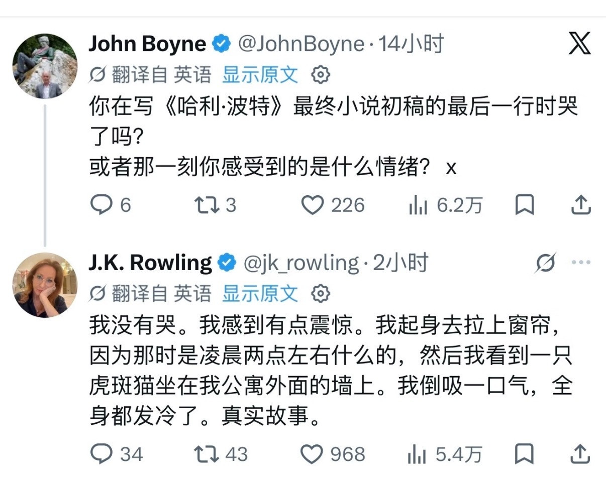 罗琳写完哈利波特时看到一只虎斑猫坐在墙上……天​​​