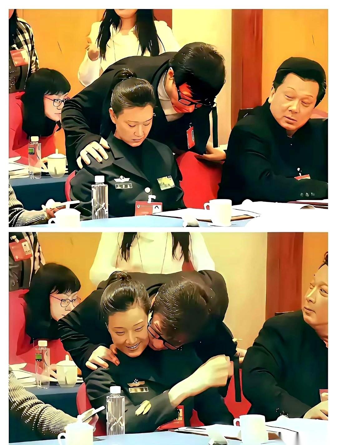 大哥就是大哥。当着那么多人的面，一上去，就给了宋祖英一个大大的拥抱和贴面。“