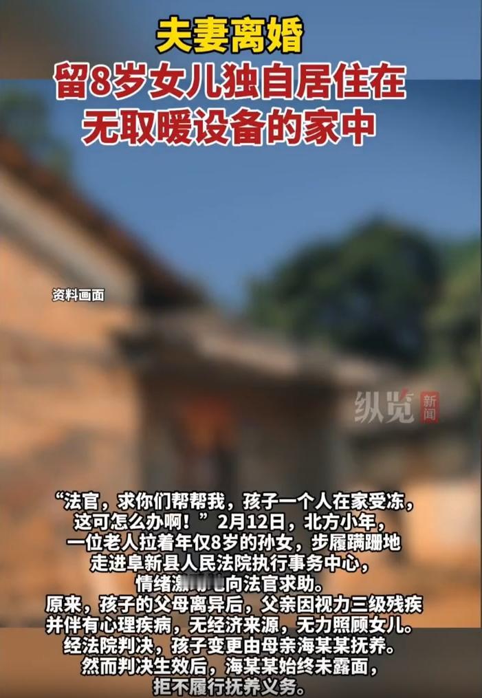 辽宁阜新县，一名8岁小女孩的父母早早离婚，因为父亲无力抚养孩子，法院将抚养权变更