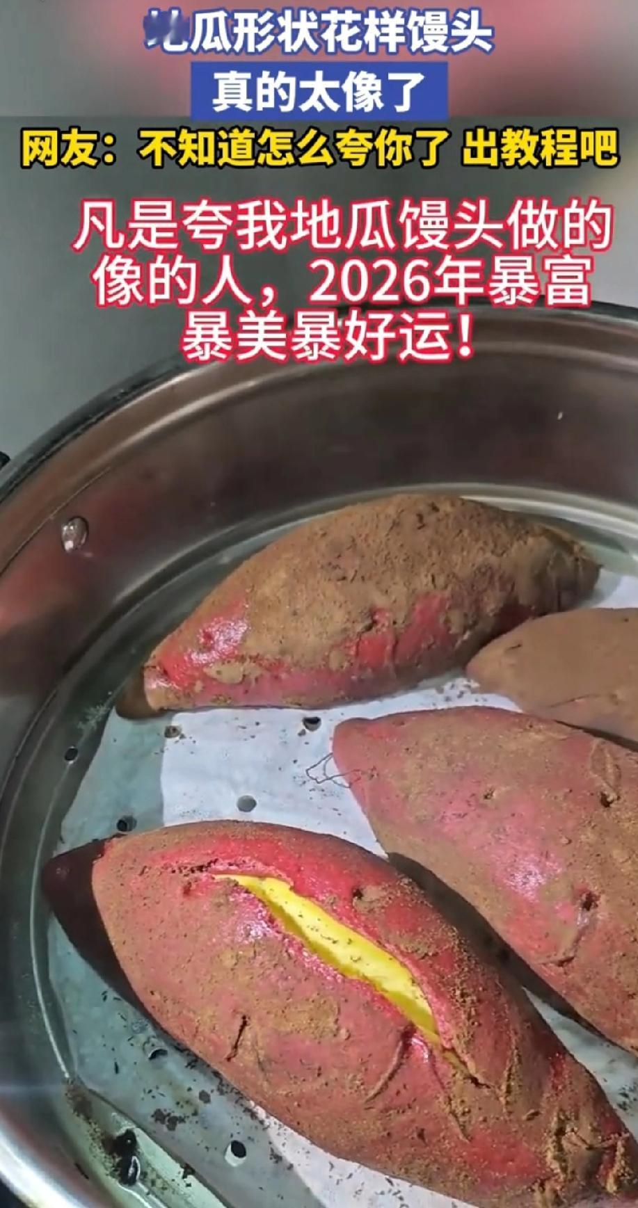 这是馒头？不是没洗干净的地瓜吗？泥都在上面，还有须。结果下个镜头，他直接用手