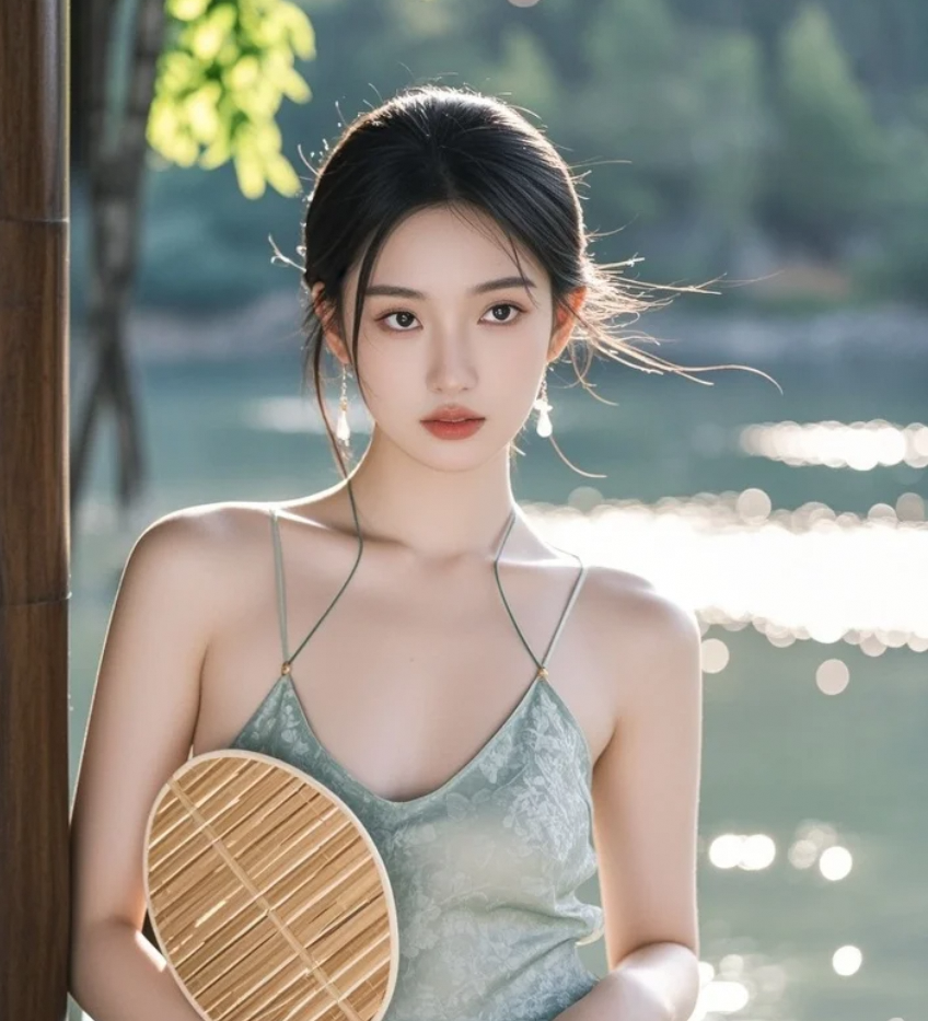 她站在湖边，不是风景，而是意义