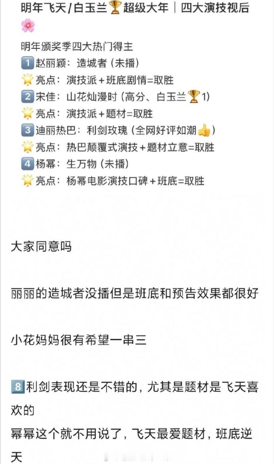 明年视后热门人选，认同吗？[思考]赵丽颖：造城者（演技➕班底剧情）宋佳：山花灿漫