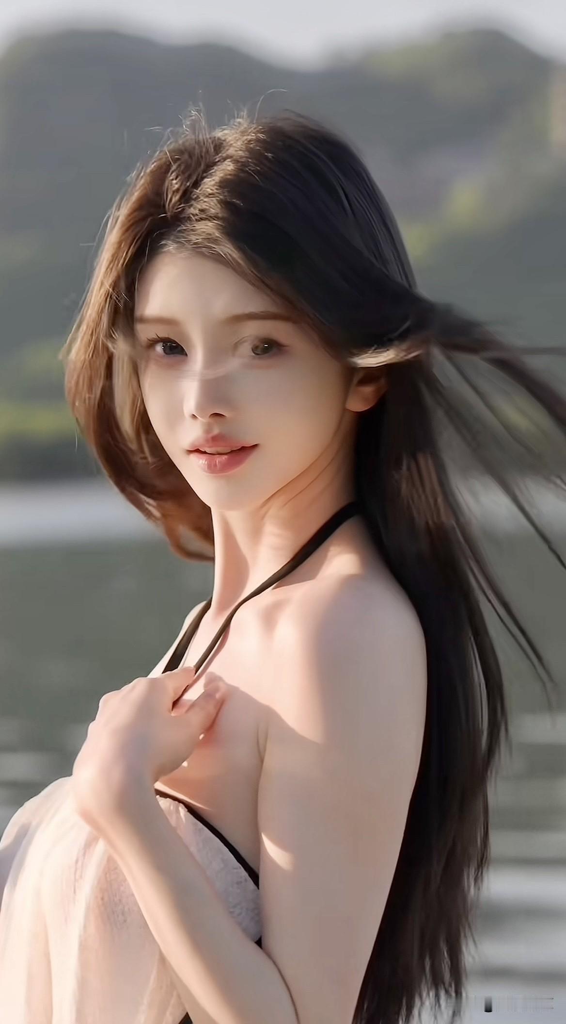 想象一下，在那宁静的湖畔，一位身着白裙的“湖畔仙子”宛如从画中走来。白裙在微风中