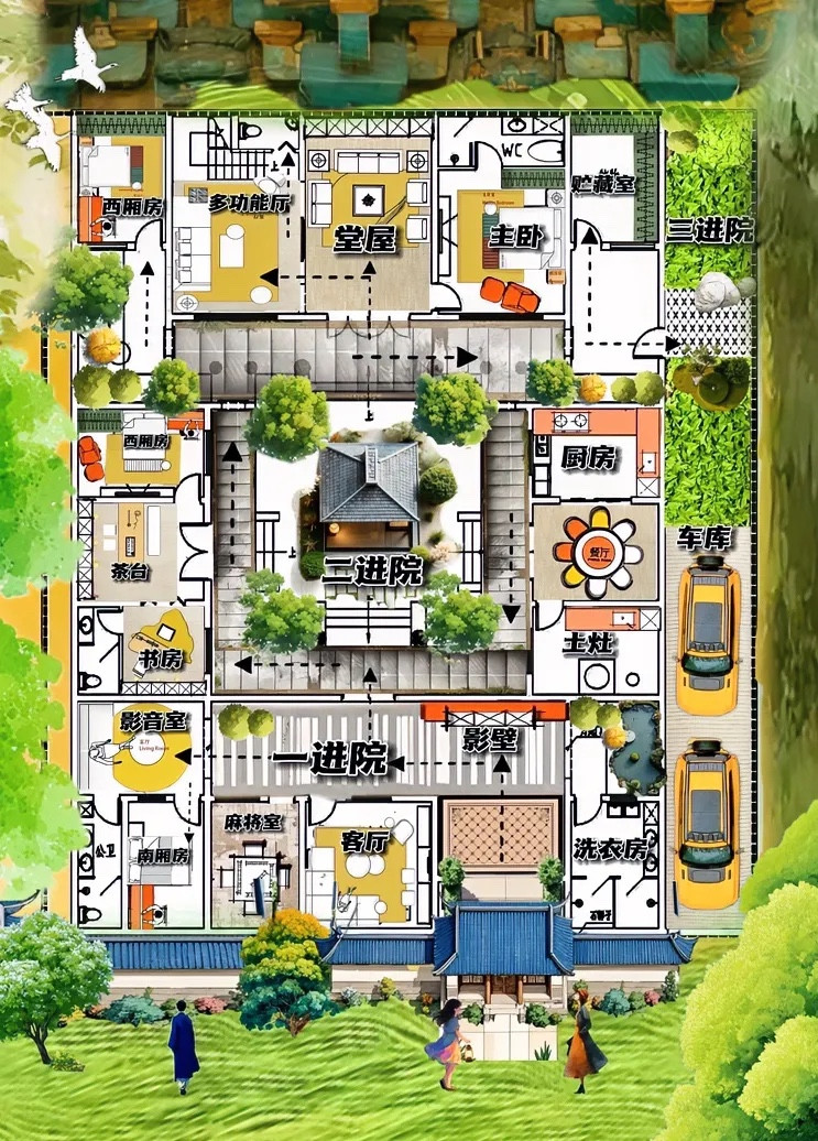 你看，合院太招摇，暴露毛病多，348㎡是会让你打退堂鼓的自建房！三进院，格局