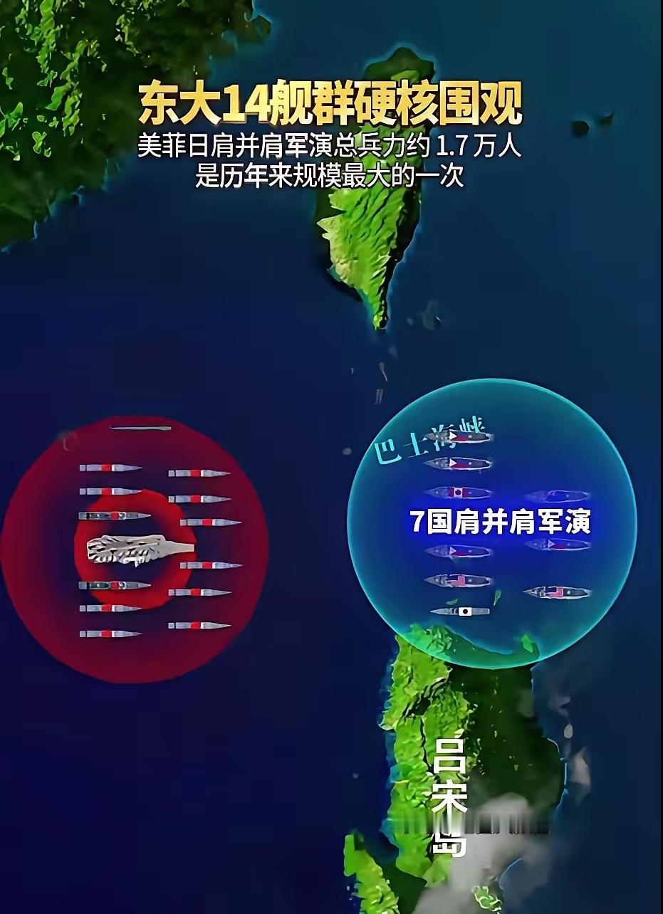 油管评中国军舰围观七国军演2026年4月20日，美、菲、日等七国启动“肩并肩2