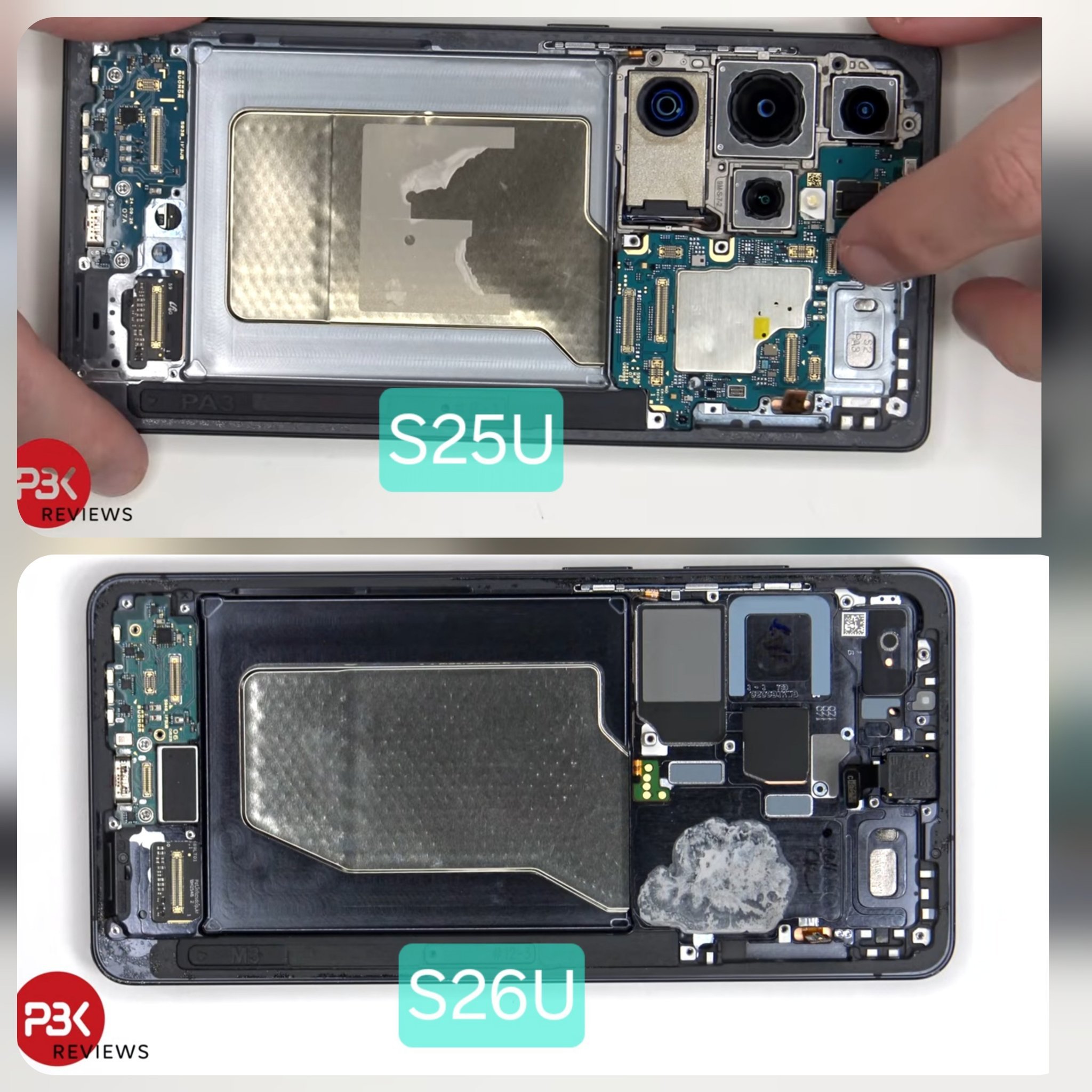 这两者的散热片面积，我只能说差不多从拆机图来看，S25Ultra和S26