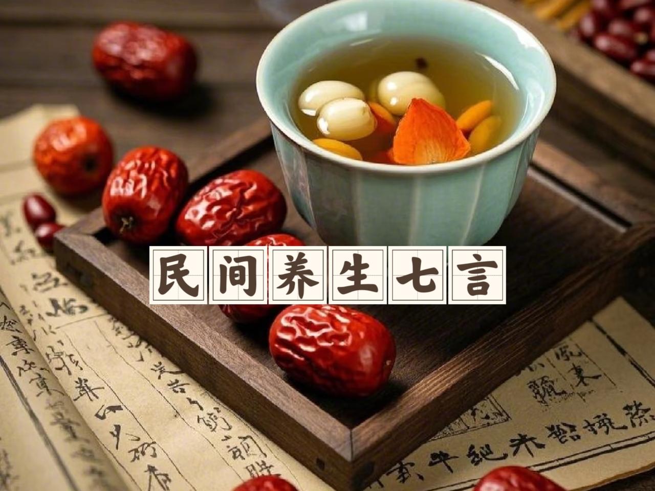 民间养生七言1. 晨起一杯温开水，肠道通畅少积秽！2. 饭食只吃七分饱，