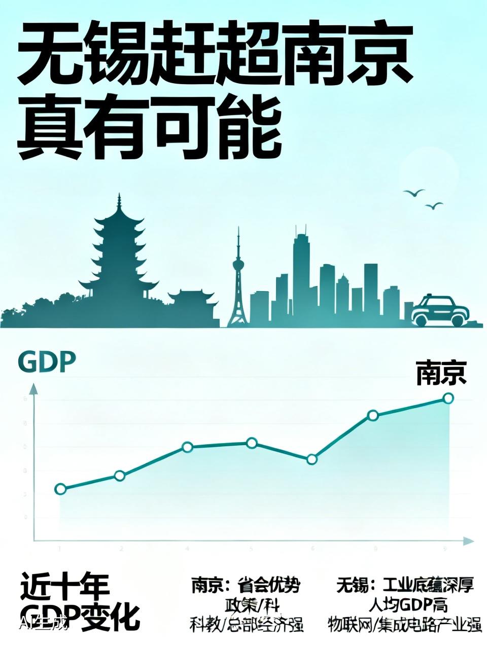 无锡赶超南京真有可能。近十年，南京在2014年前后GDP超过无锡，之后差距渐大，