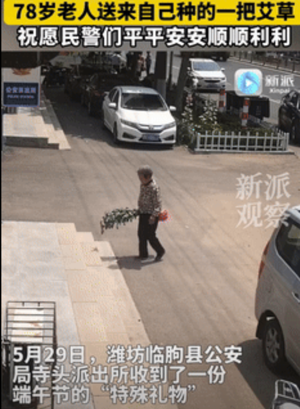 泪目了！山东潍坊，一老人手里拿着一把艾草，缓缓的走进了派出所，民警看到后还以为老