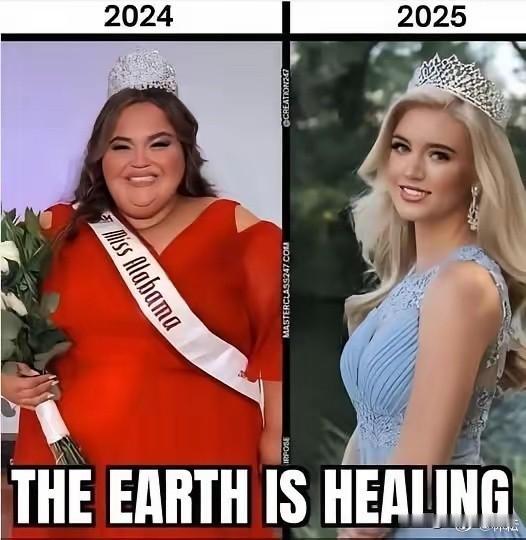 另眼看川普！变化藏在细节中。附图是2024年和2025年阿拉巴马州小姐冠军，看明