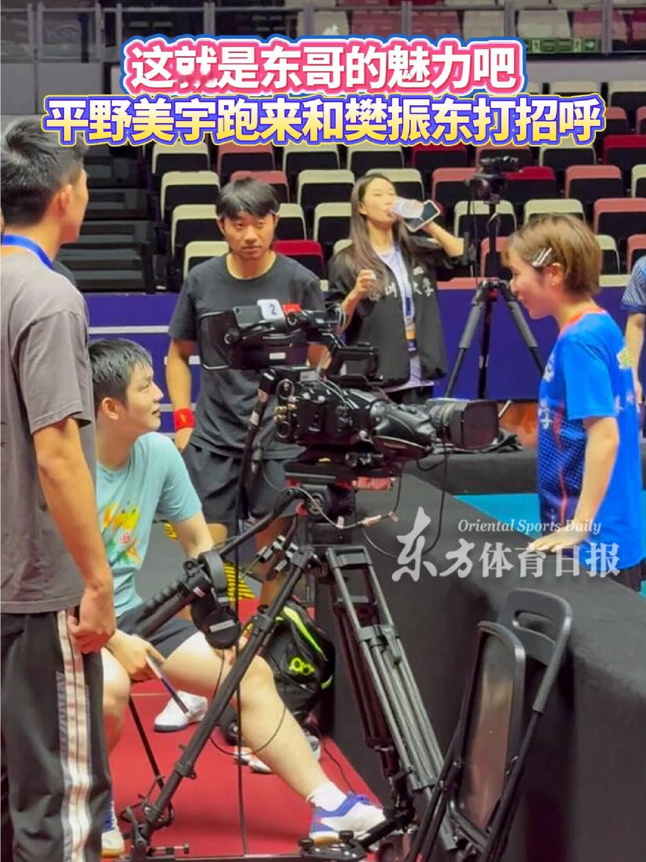 樊振东的魅力还在继续，这就是实力！听说有人找，然后看到美宇马上站起来打招呼，礼