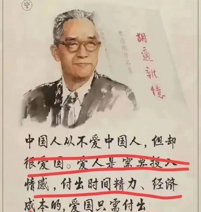 胡适的这些话，直戳一些人的脊梁骨！“中国人从不爱中国人，但却很爱国。爱人是需要