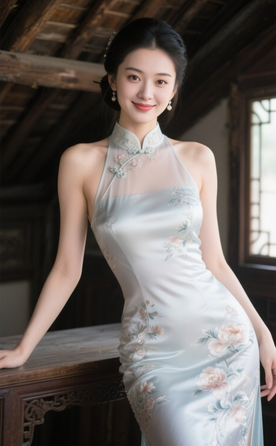 旗袍美人倚窗台柔情似水入梦来