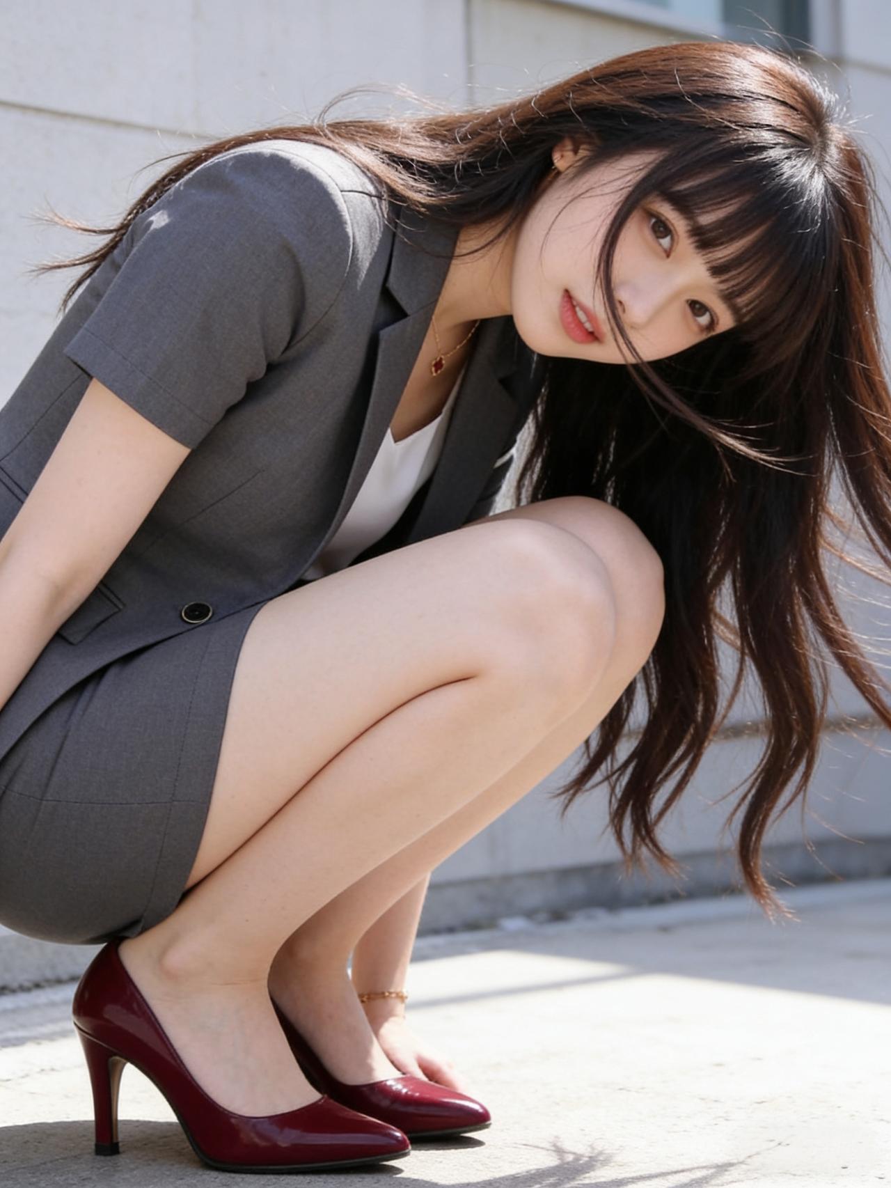 晨光漫过落地窗时，她正对着镜子整理灰色西装的翻领。这套剪裁利落的套装是她的职场战