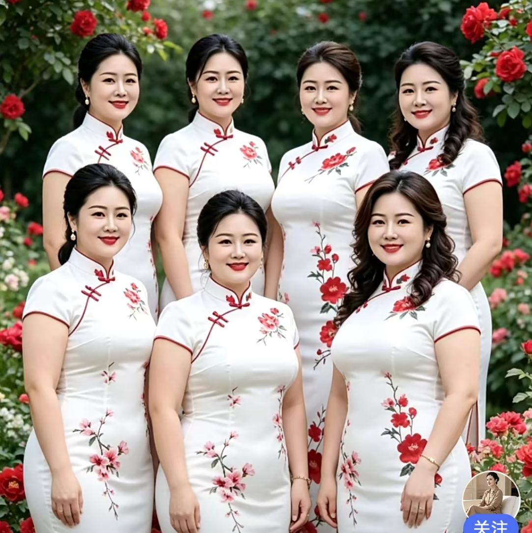 花开遇知音，旗袍姐妹太美啦谁看了不赞叹一声！繁花丛中，几位姐妹一袭白底绣花