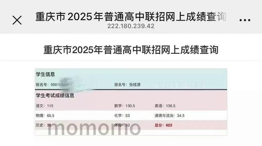 张桂源杨涵博中考成绩张桂源杨涵博中考成绩出来了张桂源623分，杨涵博620分[