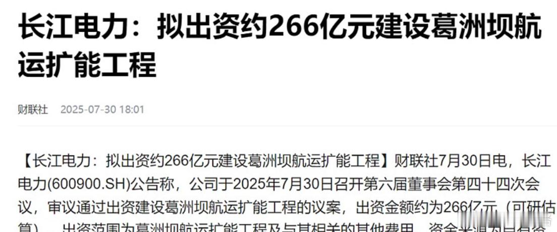 看到长江电力下跌，才知道修一个船闸要266亿，真的有点震惊了。博格今年五一带儿子