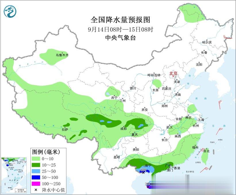 海南岛广西等地有较强降雨 四川盆地等地多阴雨