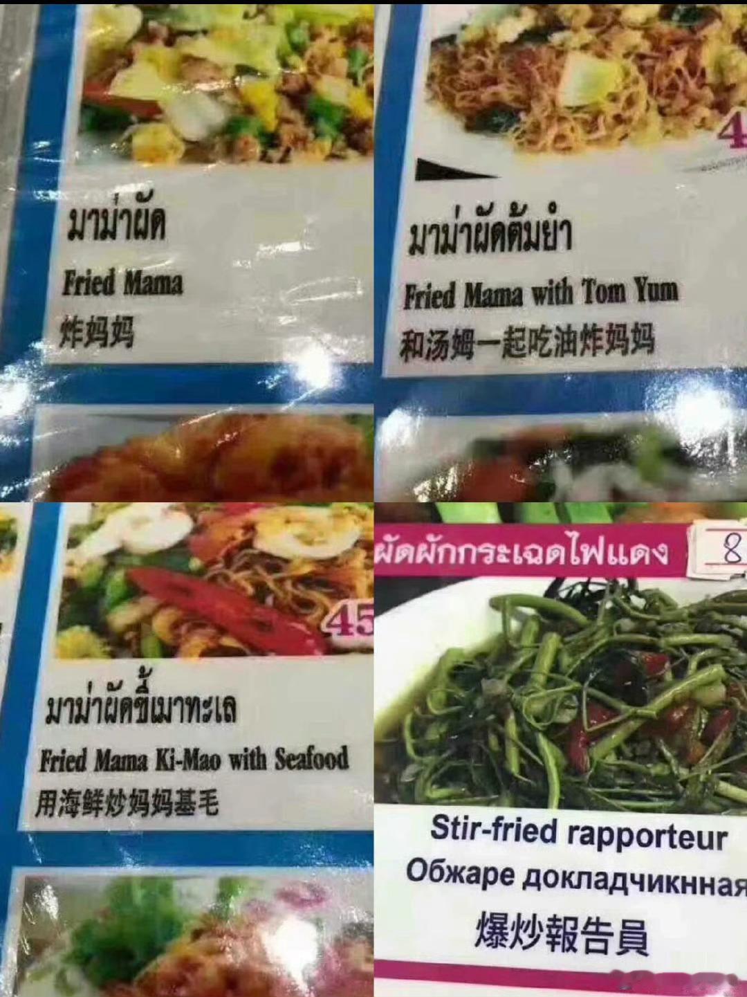 泰国的中文菜单受众群体到底是谁哈哈哈哈，这菜单是要把人笑死吗？谁翻译的呀，真是个