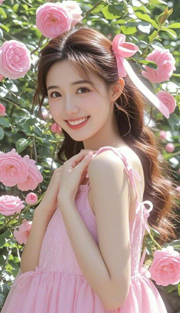 少女心爆棚的粉色花海，甜美笑容，少女感满满！🌸💕