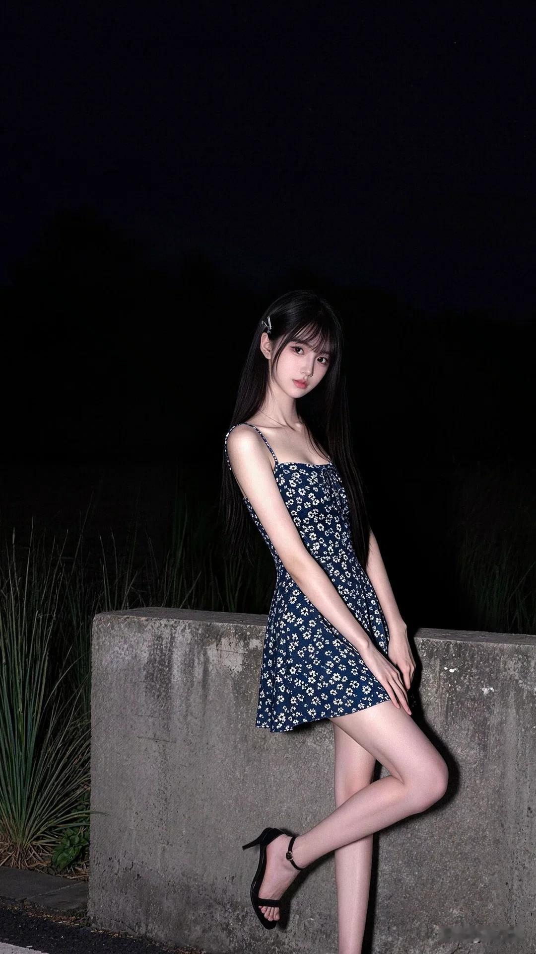 夜色漫过旷野，晚风掠过石阶。藏蓝底色缀满细碎白花，不必追赶灯火，我与夜晚，