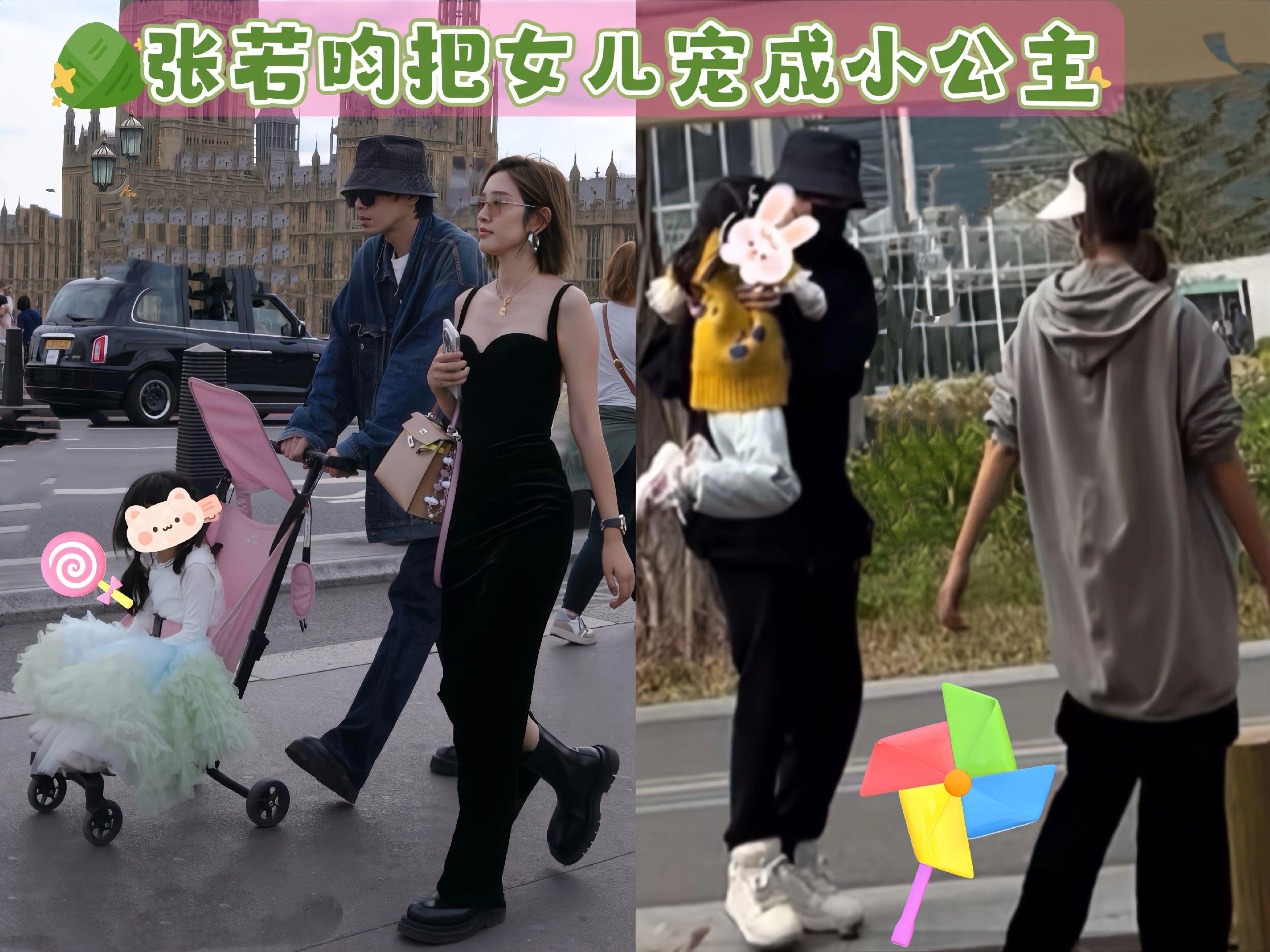 张若昀唐艺昕伦敦带娃穿搭好有气质！张若昀推着女儿，小公主穿着蓬蓬裙好可...