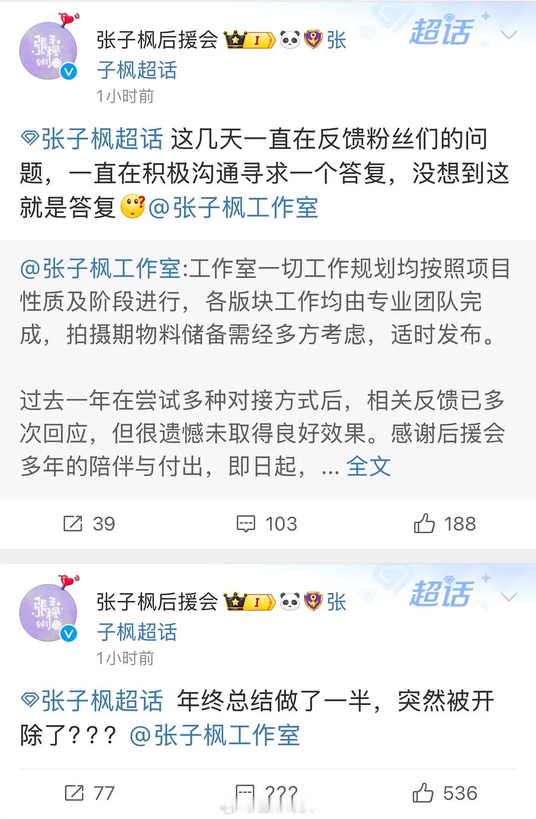 🍉张子枫工作室把张子枫后援会开除啦，搞笑的是后援会年终总结做一半还不知情[笑c