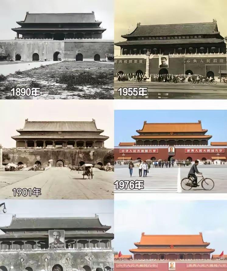 135年的天安门变迁：由灰到亮，从萧瑟凋敝到金光闪闪1890年，晚清，天安门前