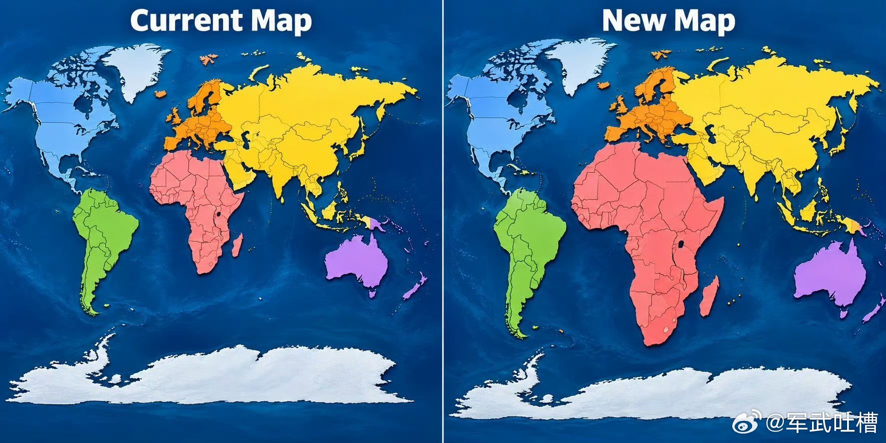 联合国发布了新版世界地图看这个地图的第一个反应，非洲居然这么大，比南美和北美大多
