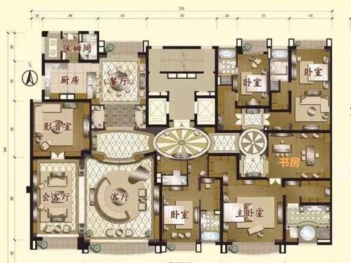 此宅格局方正，布局严谨，条理分明，尽显大家风范。客餐厅分区明确，会客厅、客