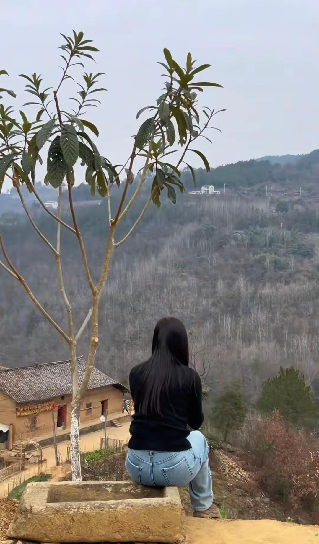 静坐山巅，俯瞰田园，心旷神怡。