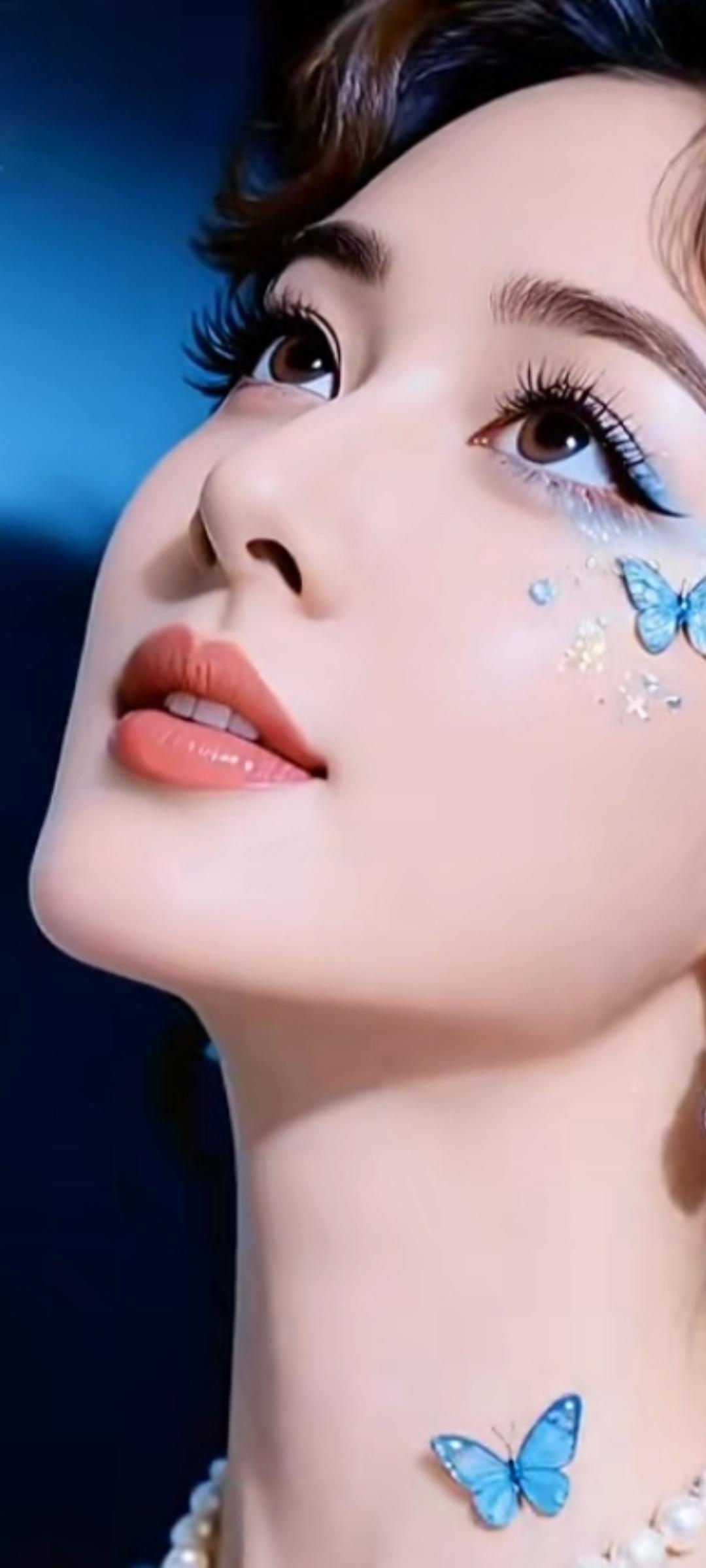 梦幻蓝蝶妆容，宛如童话中的仙子