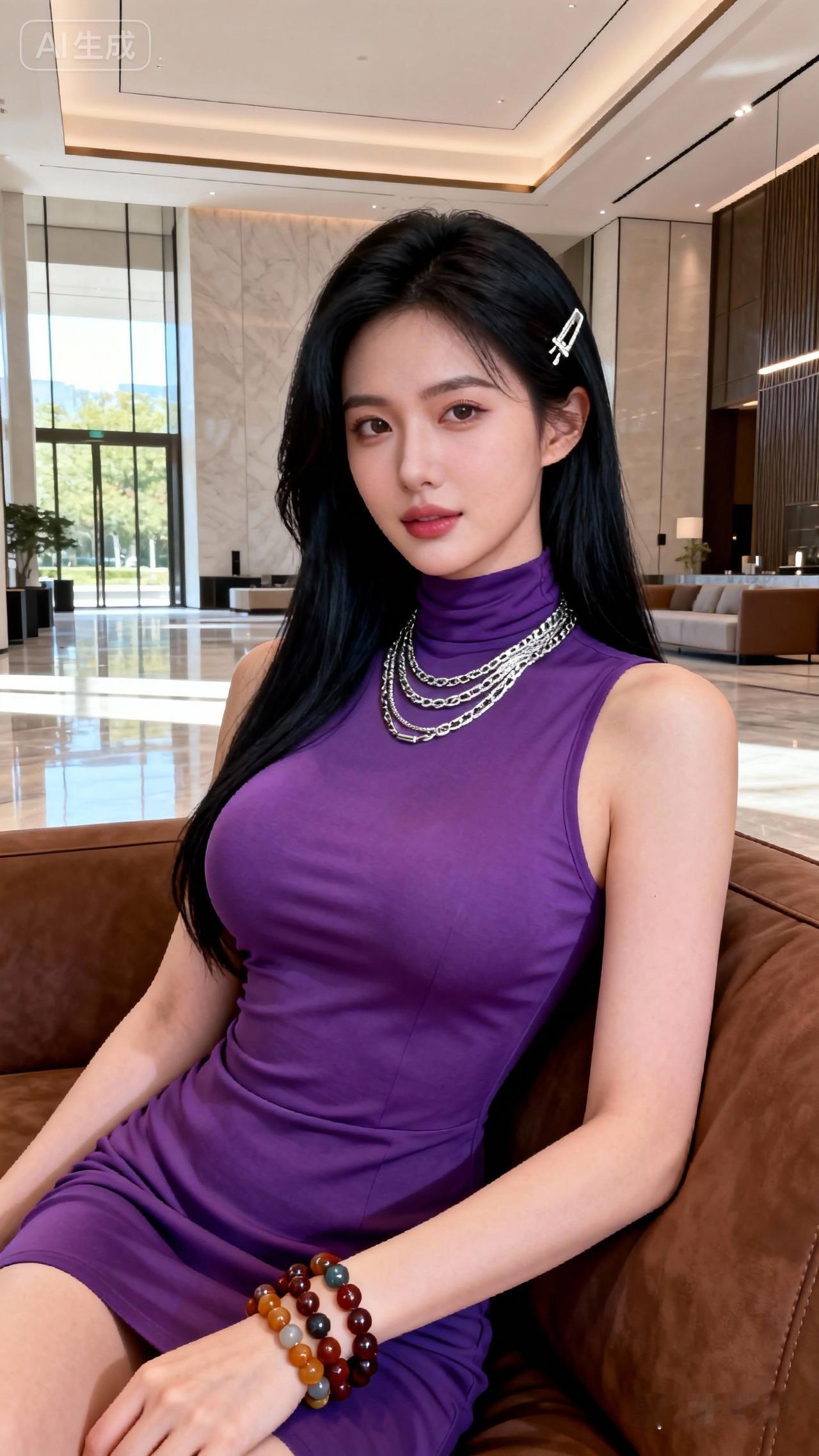 优雅紫色连衣裙，闪耀珠宝配饰，尽显时尚魅力！