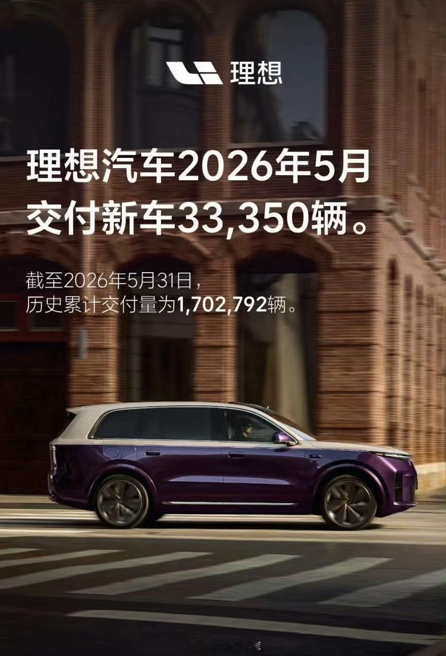 理想5月交付33350辆，其中理想i6连续3个月交付量超过2万台，非常稳定，理想