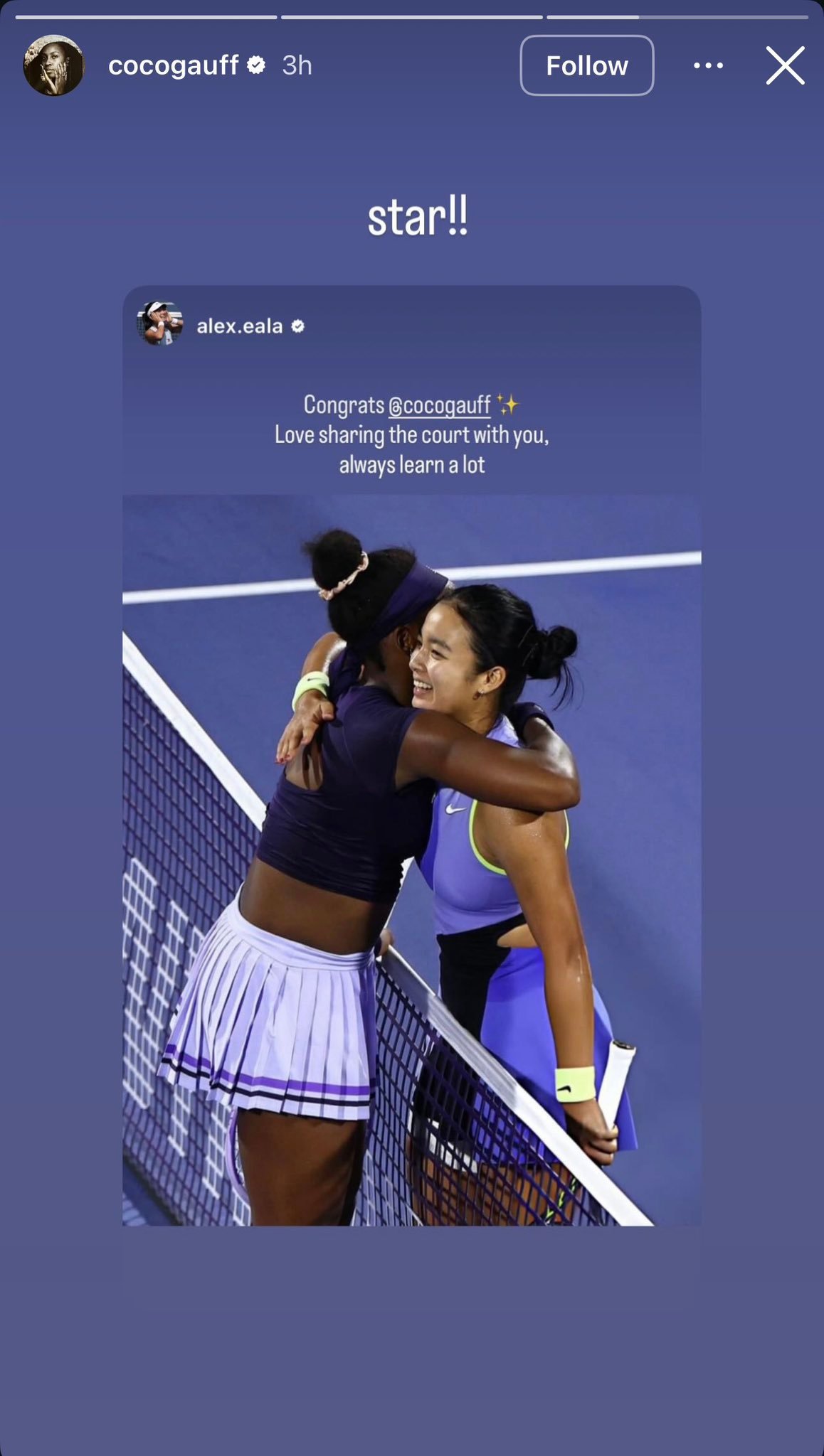 高芙真的好正的一个运动员。昨天击败伊埃拉后，她在现场采访中就表示：“谢谢现场的大