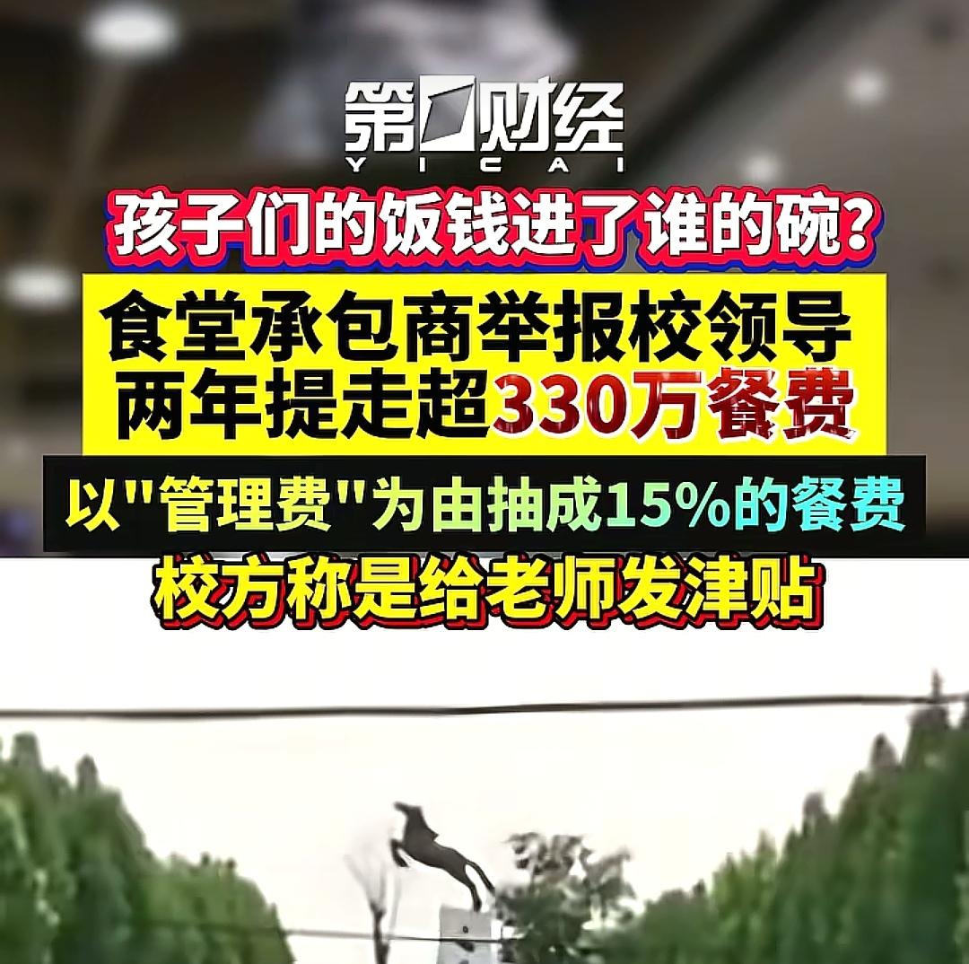 校领导也是拿的太多了，承包商受不住了才举报的。两年提走超330万餐费！一天餐费才