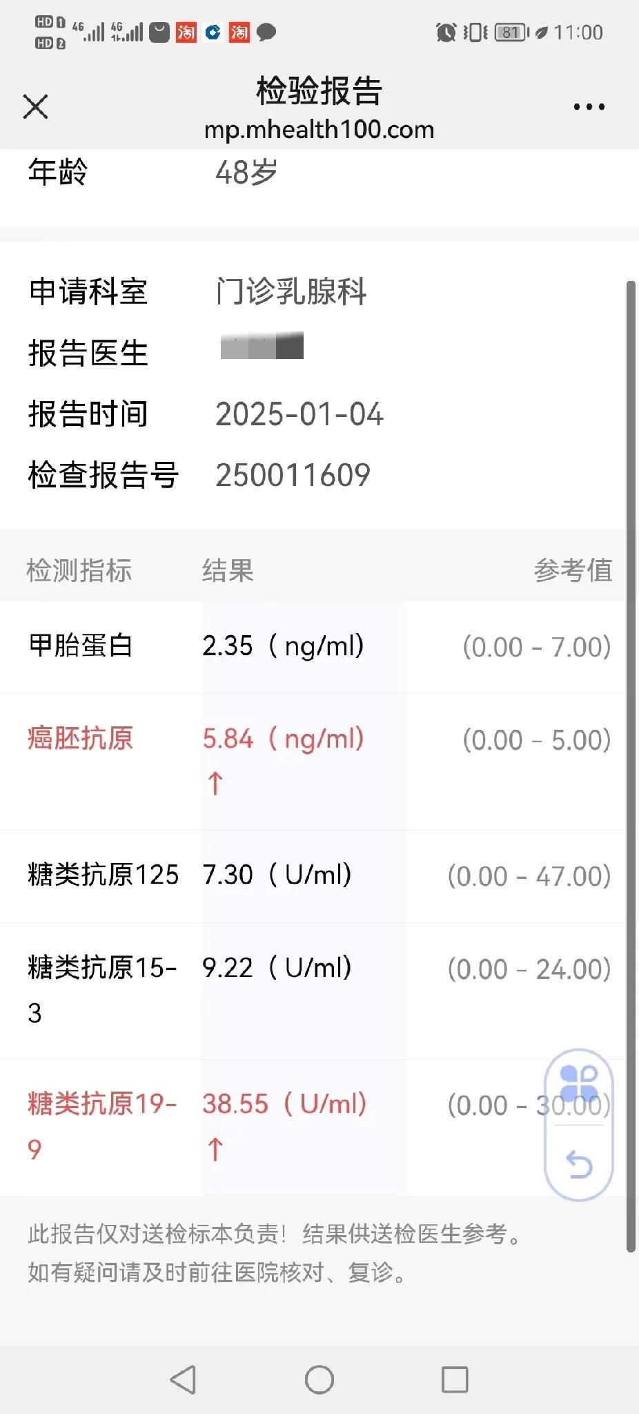 一个三阴乳腺癌病人，手术之后肿瘤指标一直比较高，我很担心会复发或者转移，但是又没