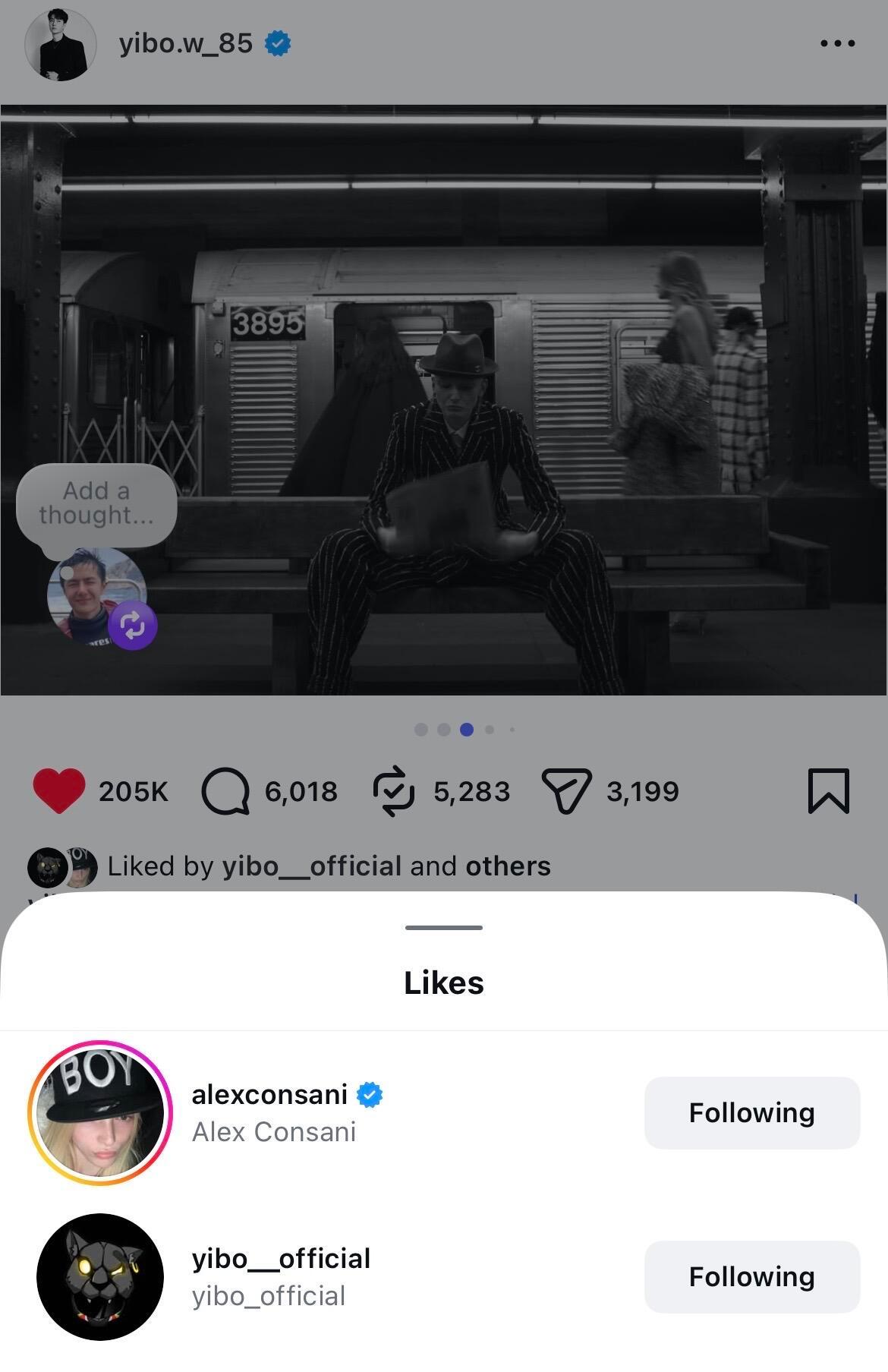 王一博被王一博拍摄的超模本人点赞了王一博的ins～这组大片真的拍的特别好，超