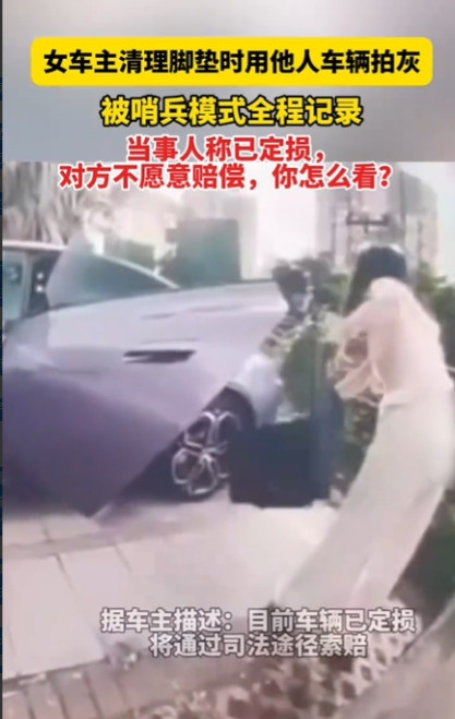 女车主用别人车拍灰被全程拍下，该不该赔？网友吵翻了！ 6月10日，海南海口一