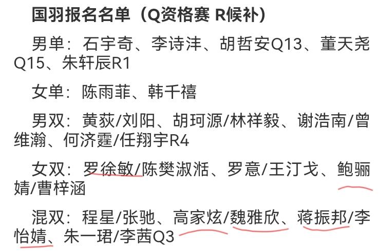 国羽公布泰国羽毛球公开赛参赛名单。这是一站500赛事。女双和混双名单有了些许