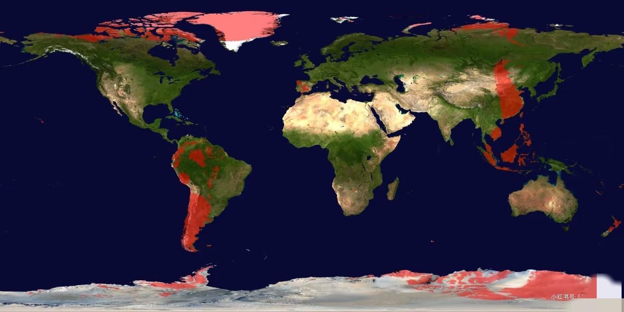 全球陆地及其过地心投影，发现中国-南美洲这块是世界上最大的连续对顶陆地；除此之外