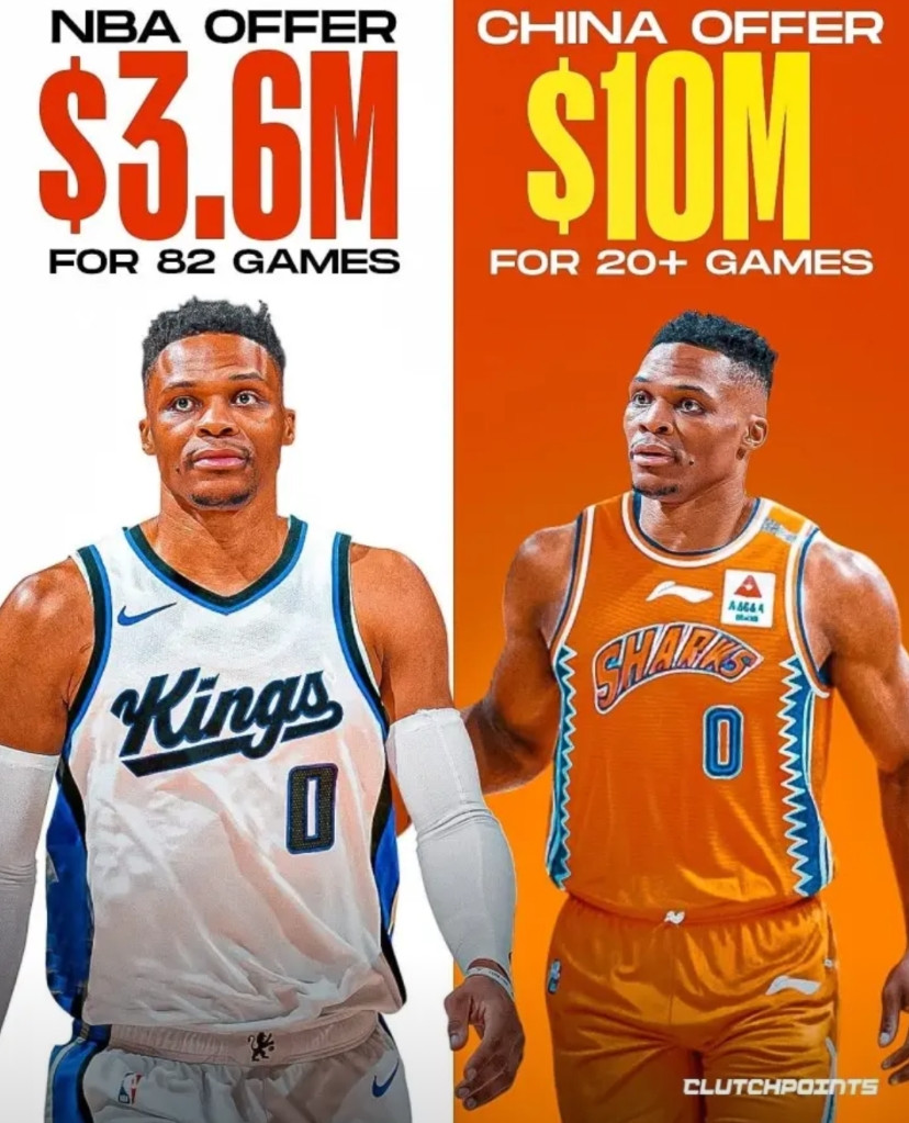 今天最大的新闻，必定是属于NBA美媒。多家美媒报道，CBA给威少开出了一份年薪1