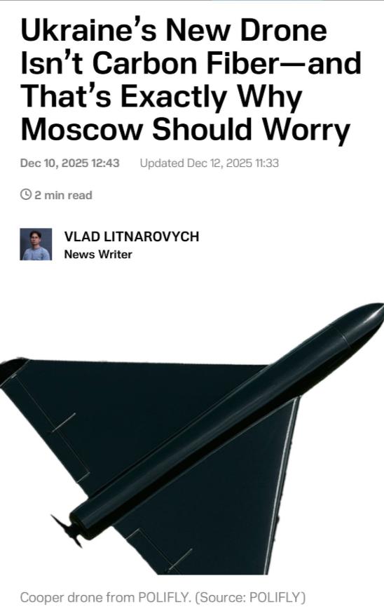 乌克兰的新型无人机，所用材料不是碳纤维，这正是俄罗斯所担心的原因。据报道，乌克兰