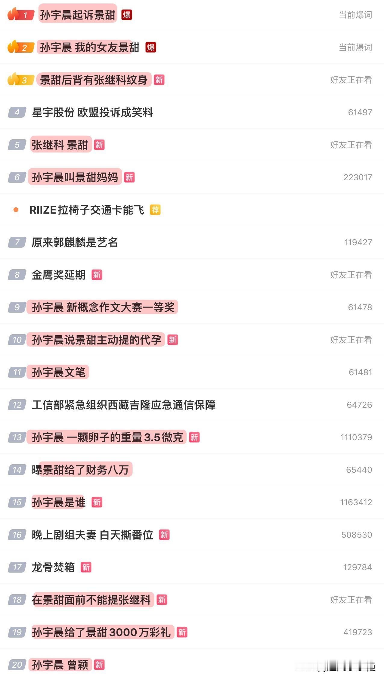 今晚微博热搜被孙宇晨霸榜