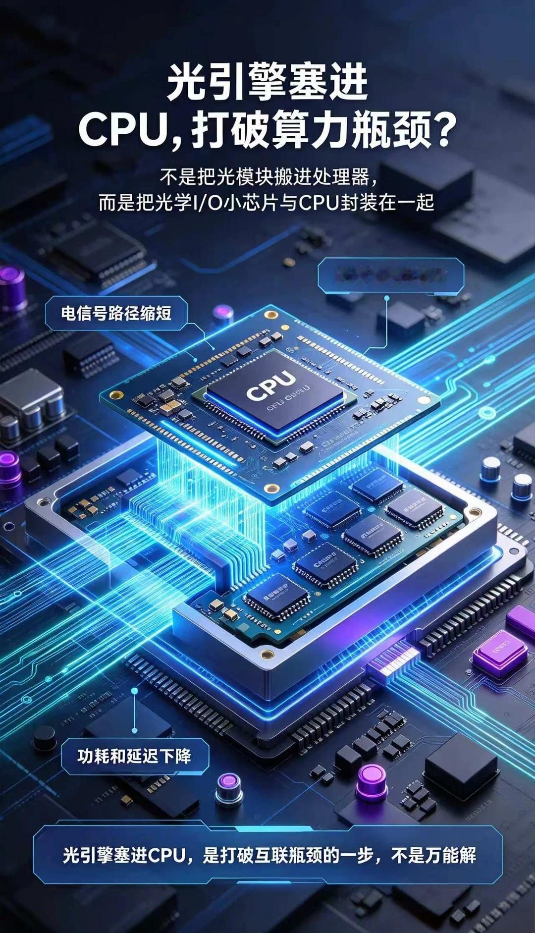 光引擎塞进CPU，打破算力瓶颈？光引擎塞进CPU，不是把光模块搬进处理器，而