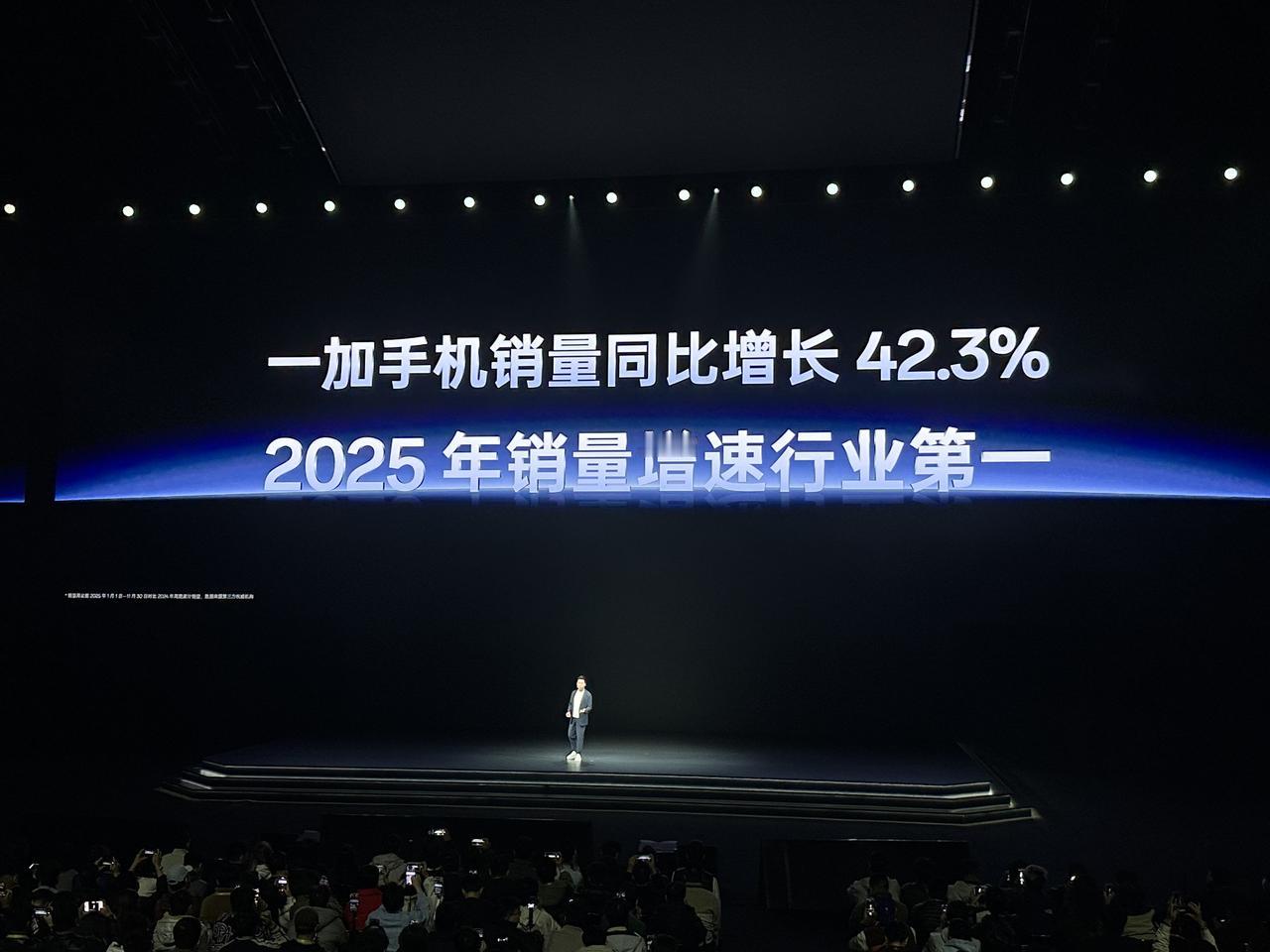 一加手机今年1-11月销量同比增长42.3%，行业增速第一。李杰：预计一加15将