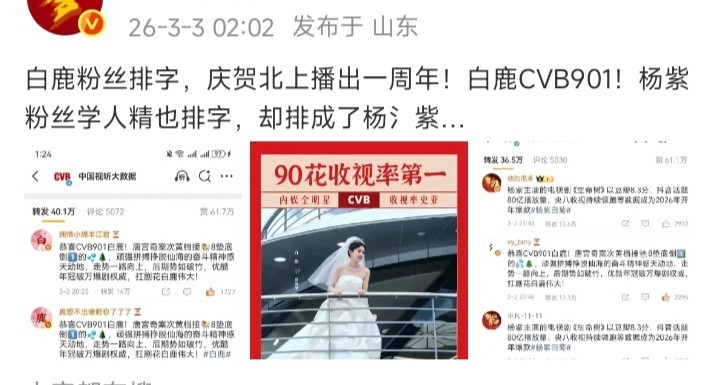 太好笑了杨紫粉和白鹿粉双方热转battle。白鹿粉轮转《唐宫奇案》次黄档接档黄