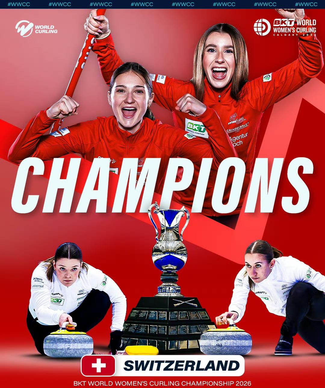 瑞士击败加拿大夺得冠军!3月22日，在加拿大卡尔加里进行的女子冰壶世锦赛决赛结