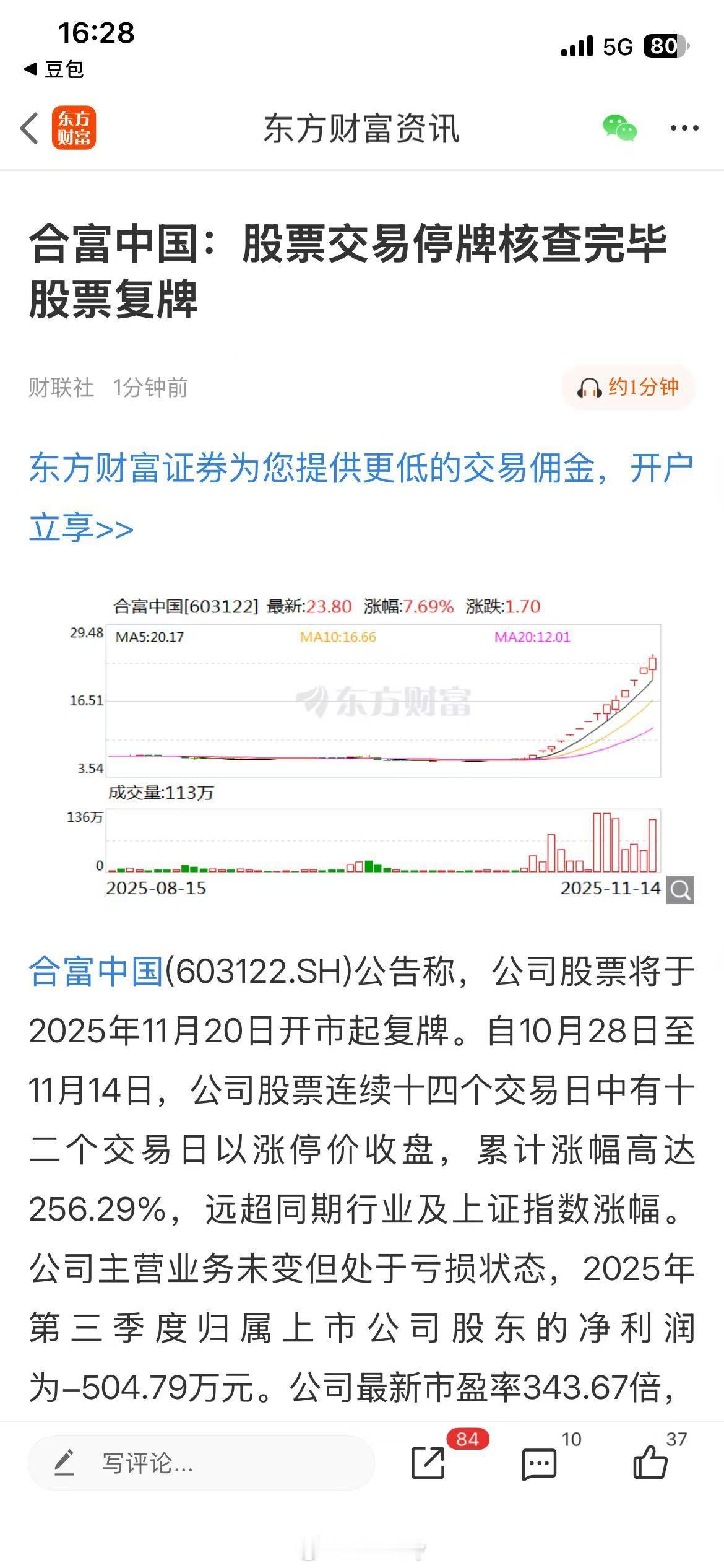 题材王归位了。。。$合富中国sh603122$